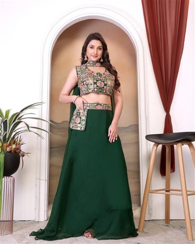 Beautiful Embroidery Work Green Color Lehenga Choli