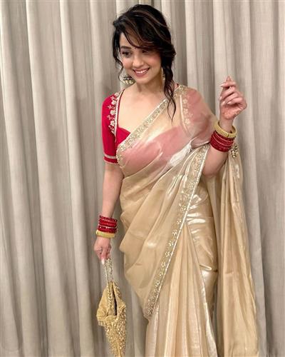 PURE SOFT ZIMMY CHOO SILK FABRIC IN BEAUTIFUL REAL CUT DANA C-PALLU KHATLI CUT DANA HANDWORK IN SARE