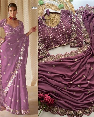 GEORGETTE FABRIC ON BEAUTIFUL EMBRODERY SEQUANCE WITH  CODING WORK IN LACE WITH CUT WORK BORDER WITH