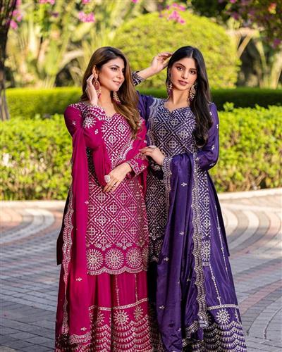 Launching New Designer Party Wear kurti Plazzo & Dupatta Set 098