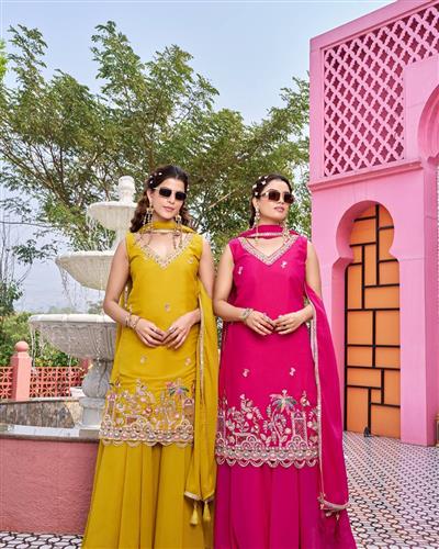 Launching New haldi special Designer kurti moti work & Plazzo - Dupatta pair 156