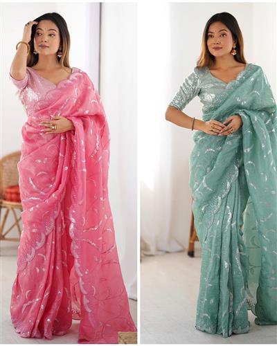 GOLD CRUSH HEAVY SEQUNCE WORK SAREE 19