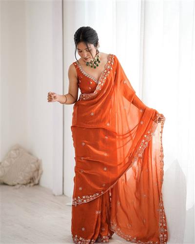 Heavy Fendy Silk Elegant Thred & Sequin Embroidery Saree 61