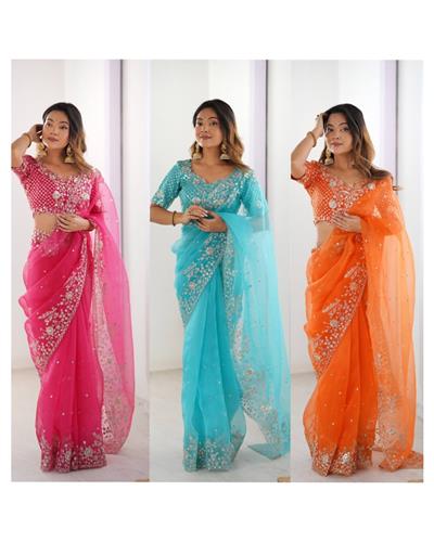Havy Organza Silk Elegant Thred & Sequin Embroidery Saree 62
