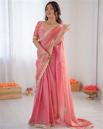Heavy Fendy Silk Peach Colour Saree With Elegant Fancy Lace  77
